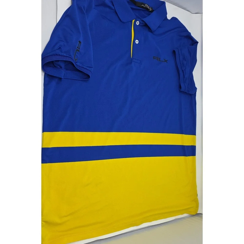 Ralph Lauren RLX Polo Shirt Mens Large Blue Yellow Performance Stretch Golf